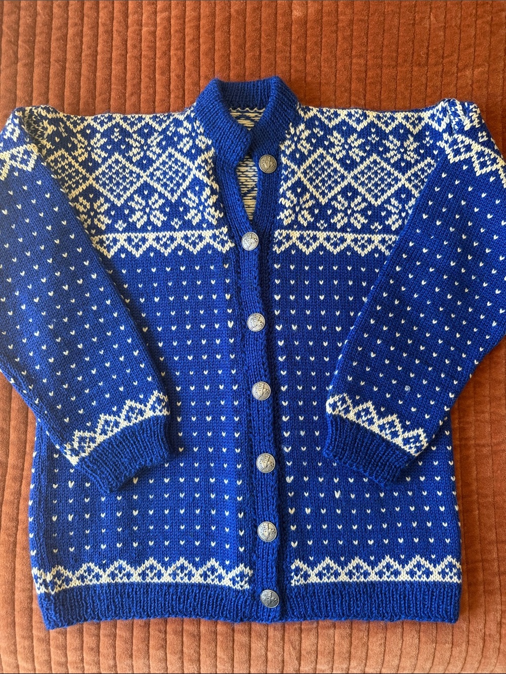 VINTAGE Nordic Fair Isle Button-Front Women's Wool Sweater Cardigan